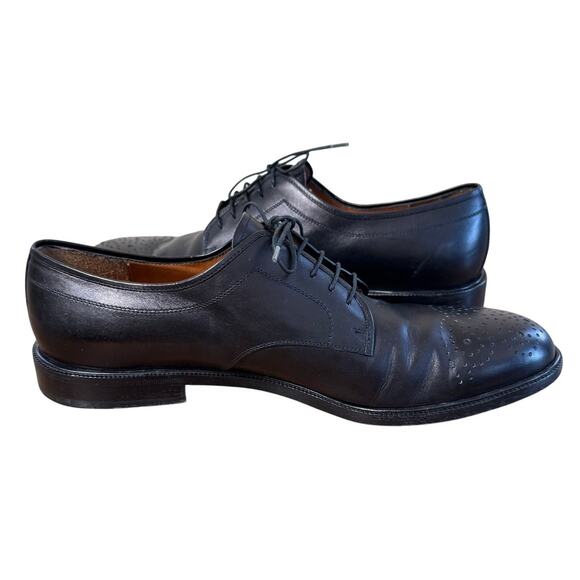 Salvador Ferragamo Mens Shoe 9 1/2 D Studio Italy Open Lacing Black Bruges - Picture 6 of 12